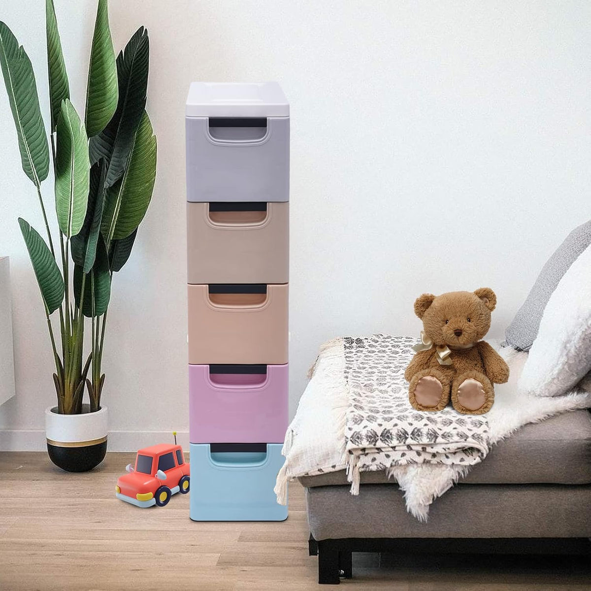 5-Drawer Plastic Storage Cabinet with Wheels L35919