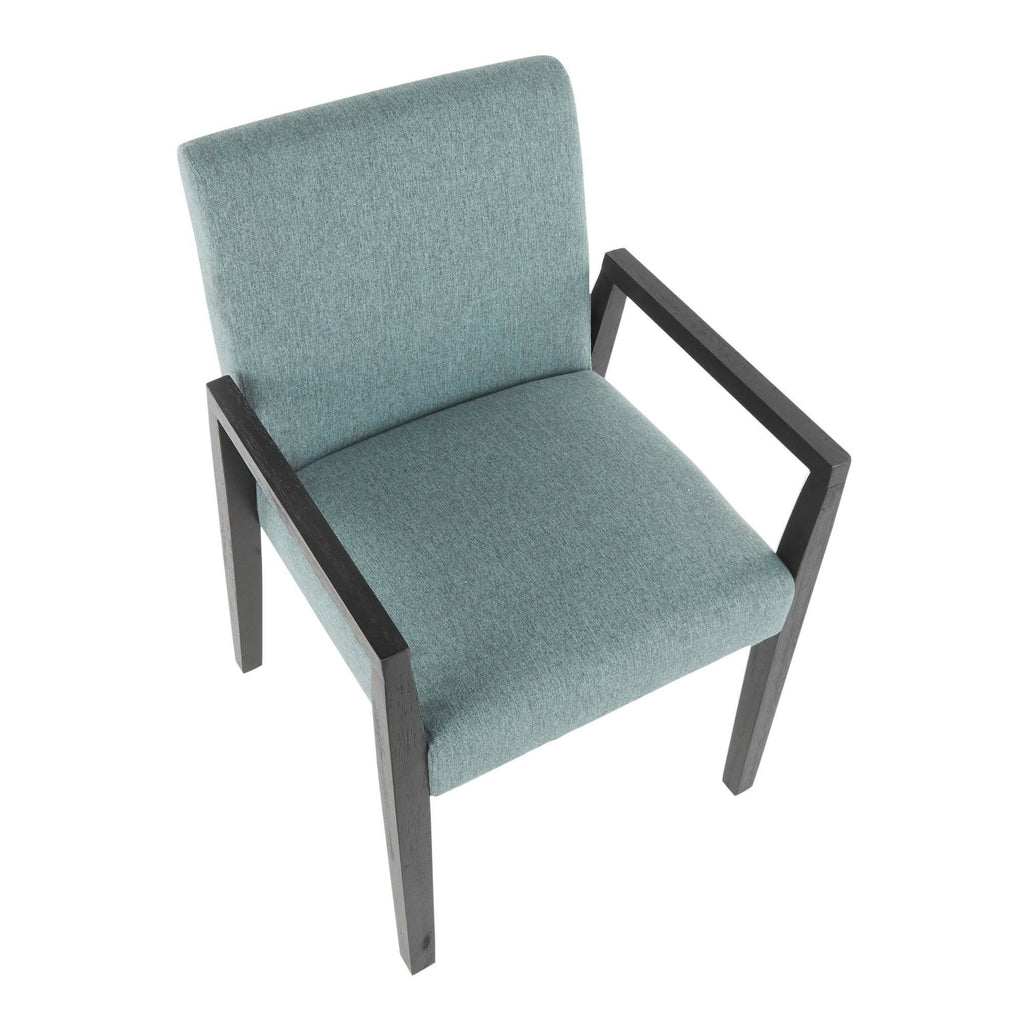 Teal Fabric and Black Wood Arm Chair Set of 2 I720084