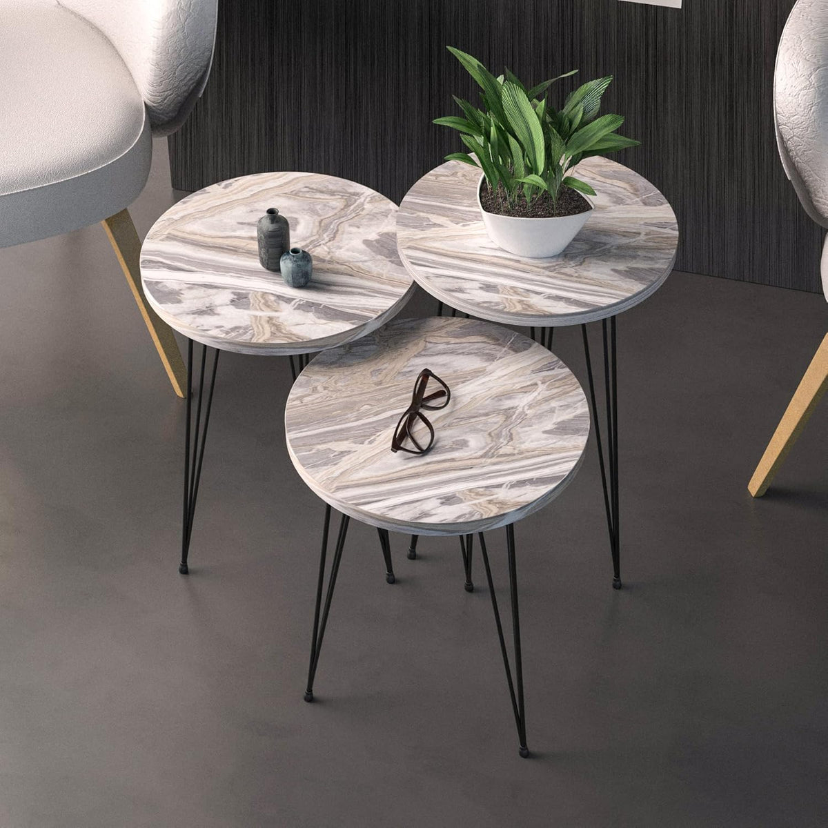 Set of 3 High Gloss Nesting End Tables Y643