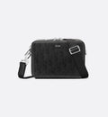 Black Leather Zipped Pouch with Strap I7966