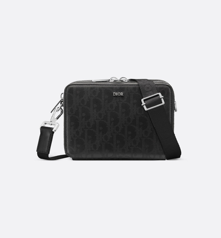 Black Leather Zipped Pouch with Strap I7966