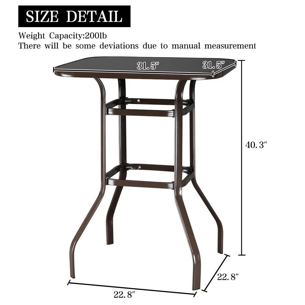 Square Glass 32" x 40" Dining Table Brown Y857