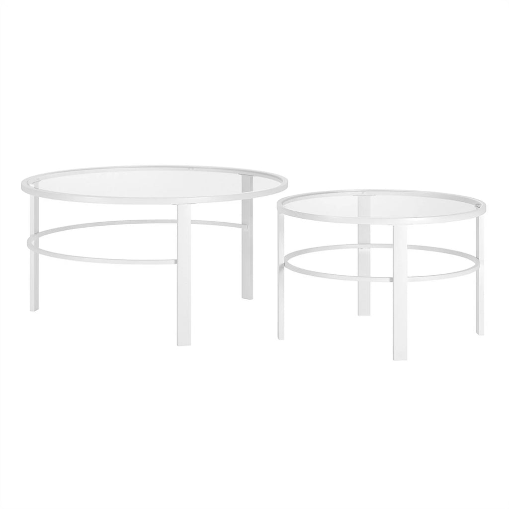 2 Piece Nested Metal & Glass Coffee Table in White Q54492