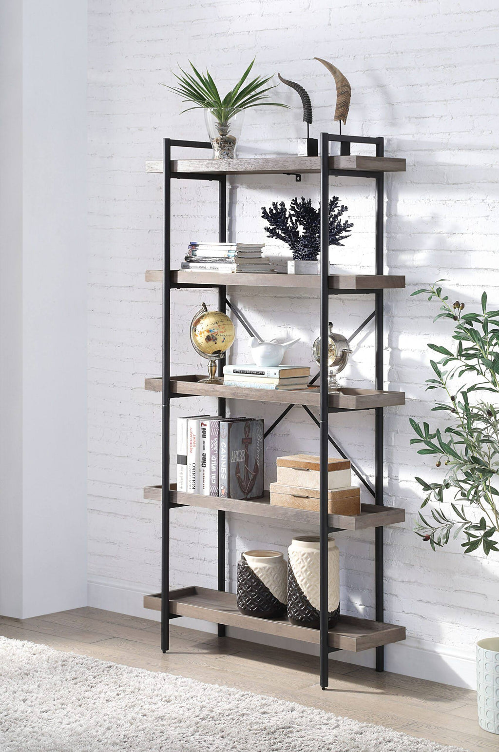 Gray Oak Black Bookshelf K70689