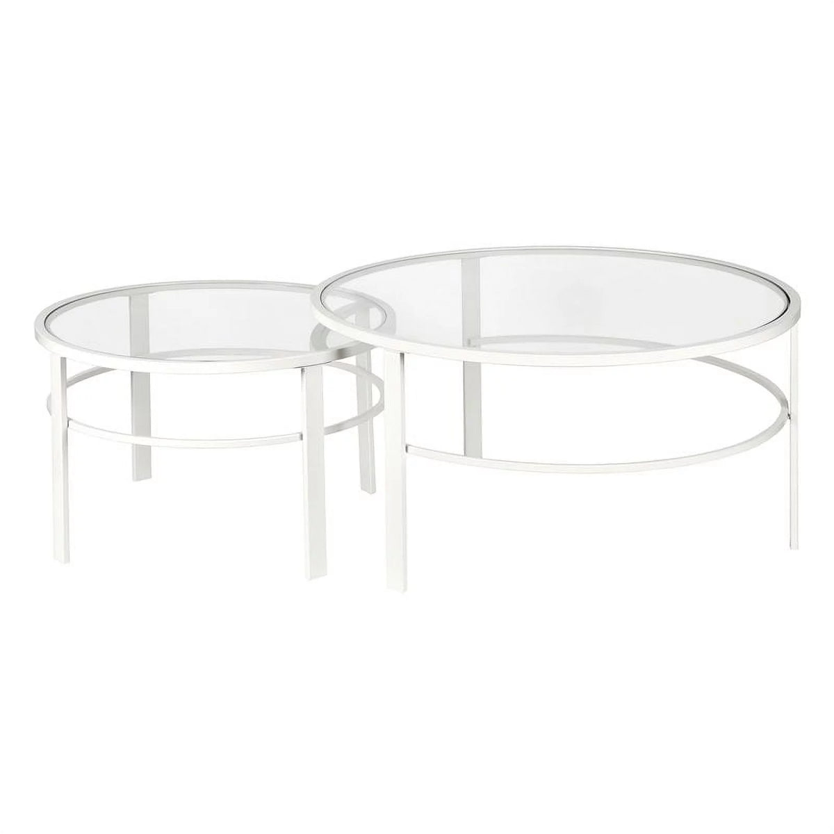 2 Piece Nested Metal & Glass Coffee Table in White Q54492