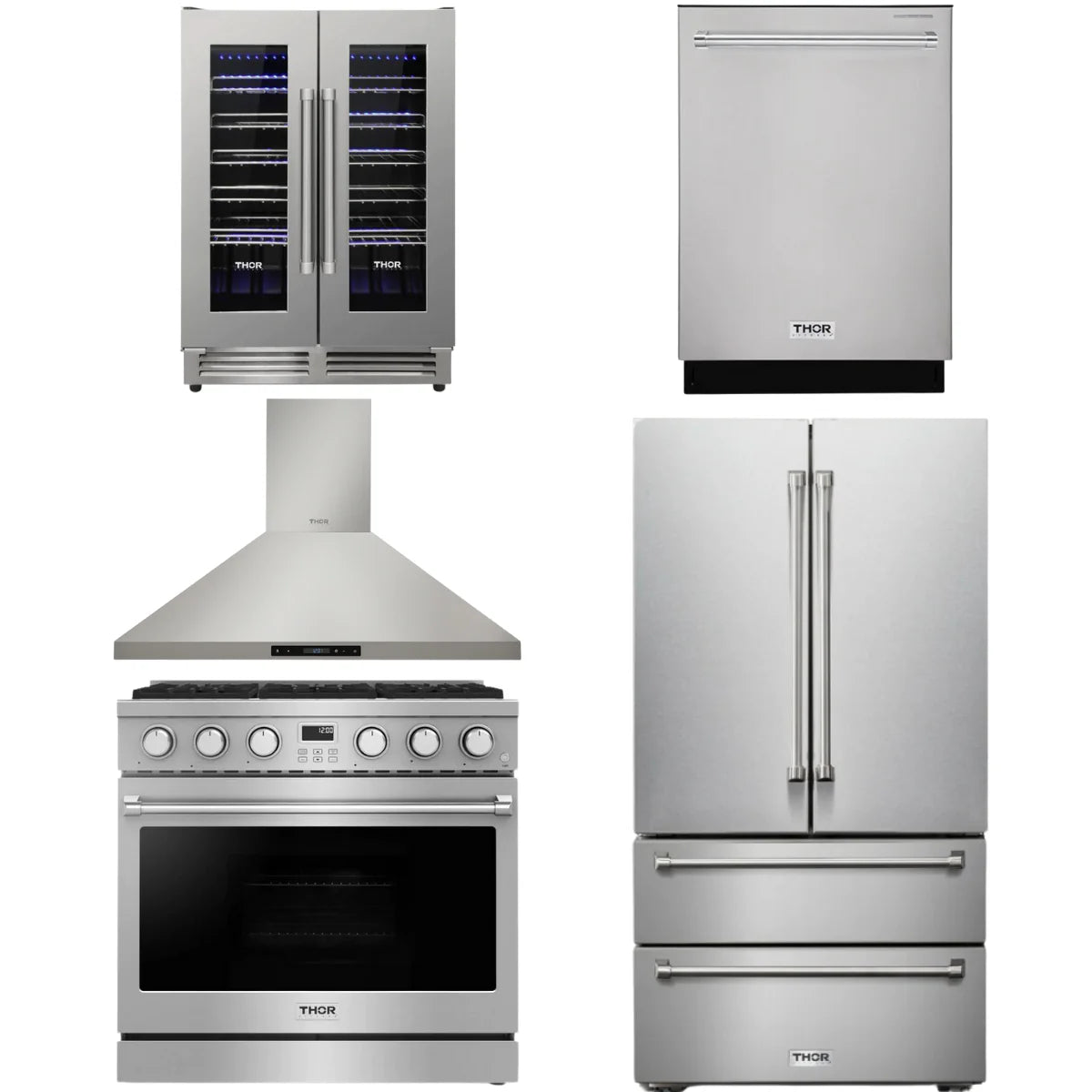 36 Gas Range, Range Hood, Refrigerator, Dishwasher and Wine Cooler Y6781