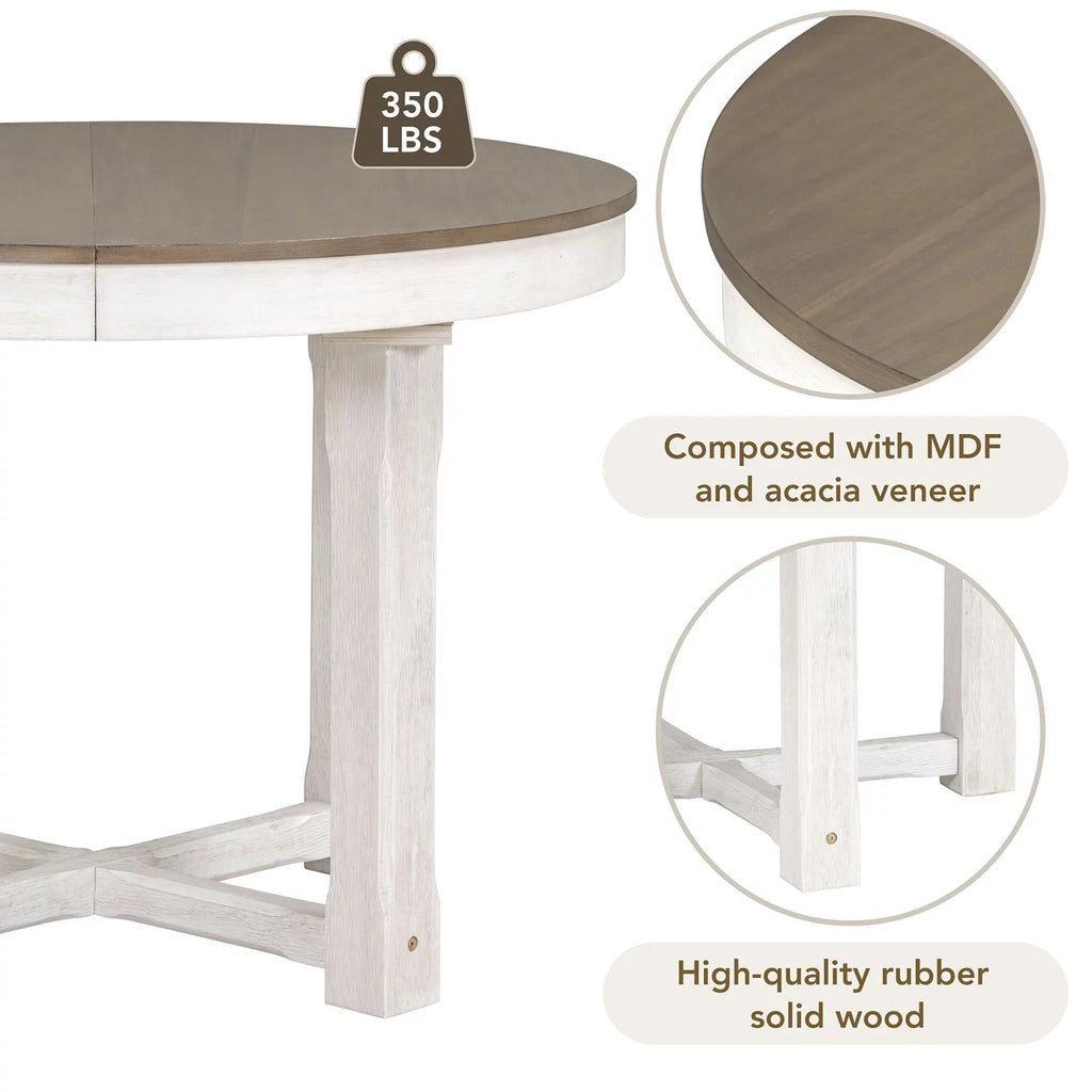 5 Piece Round Extendable Wood Dining Table Set with 4 Upholstered Chairs S4032