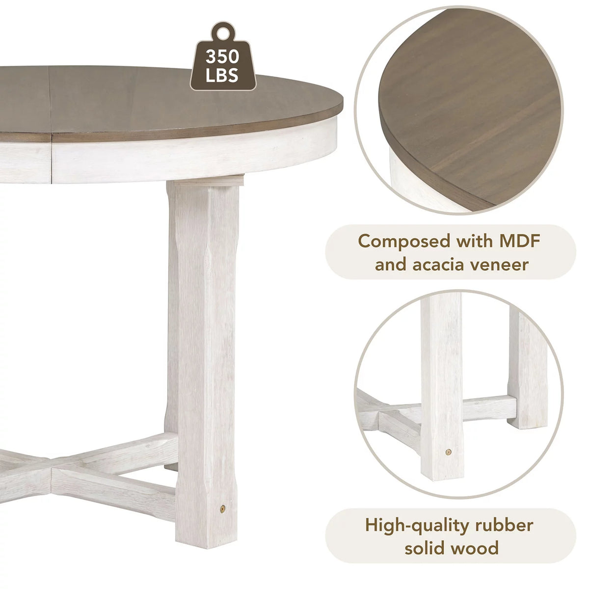 5 Piece Round Extendable Wood Dining Table Set with 4 Upholstered Chairs S4032