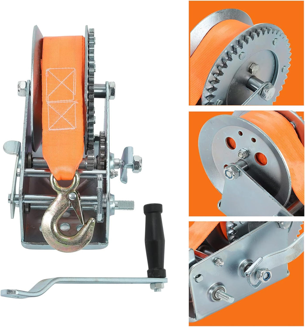 3500lbs Dual Gear Hand Winch Polyester Strap Pack of 2 G2150
