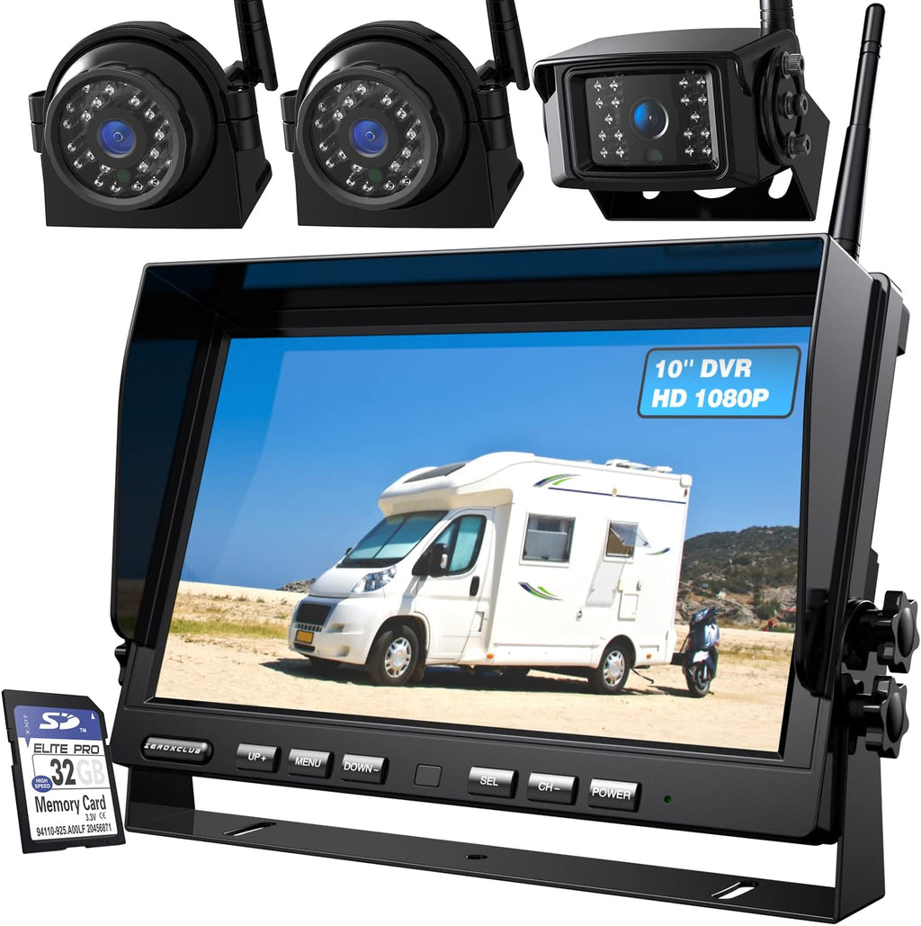 Wireless Backup Camera with 7 Inch DVR Quad Split Monitor, HD 1080P 3 Cameras Back Up System with Recording, Pack of 2 T506