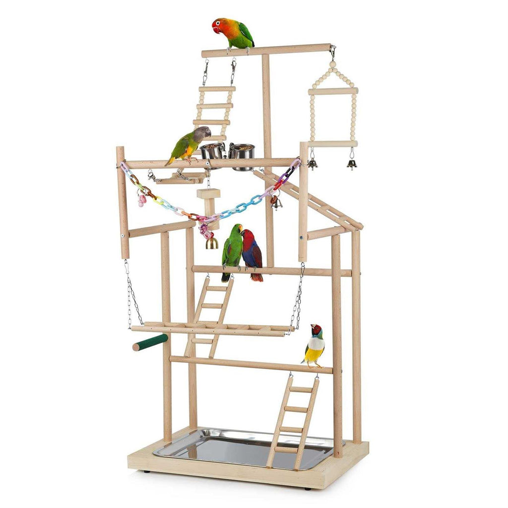 Wood Bird Playstand with Feeder Cups and Bells K498