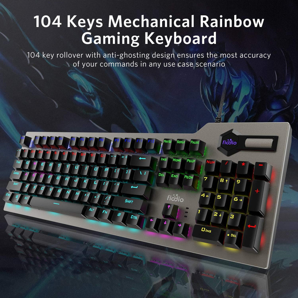 Wired RGB Rainbow Backlit Mechanical Keyboard with Blue Switches T195