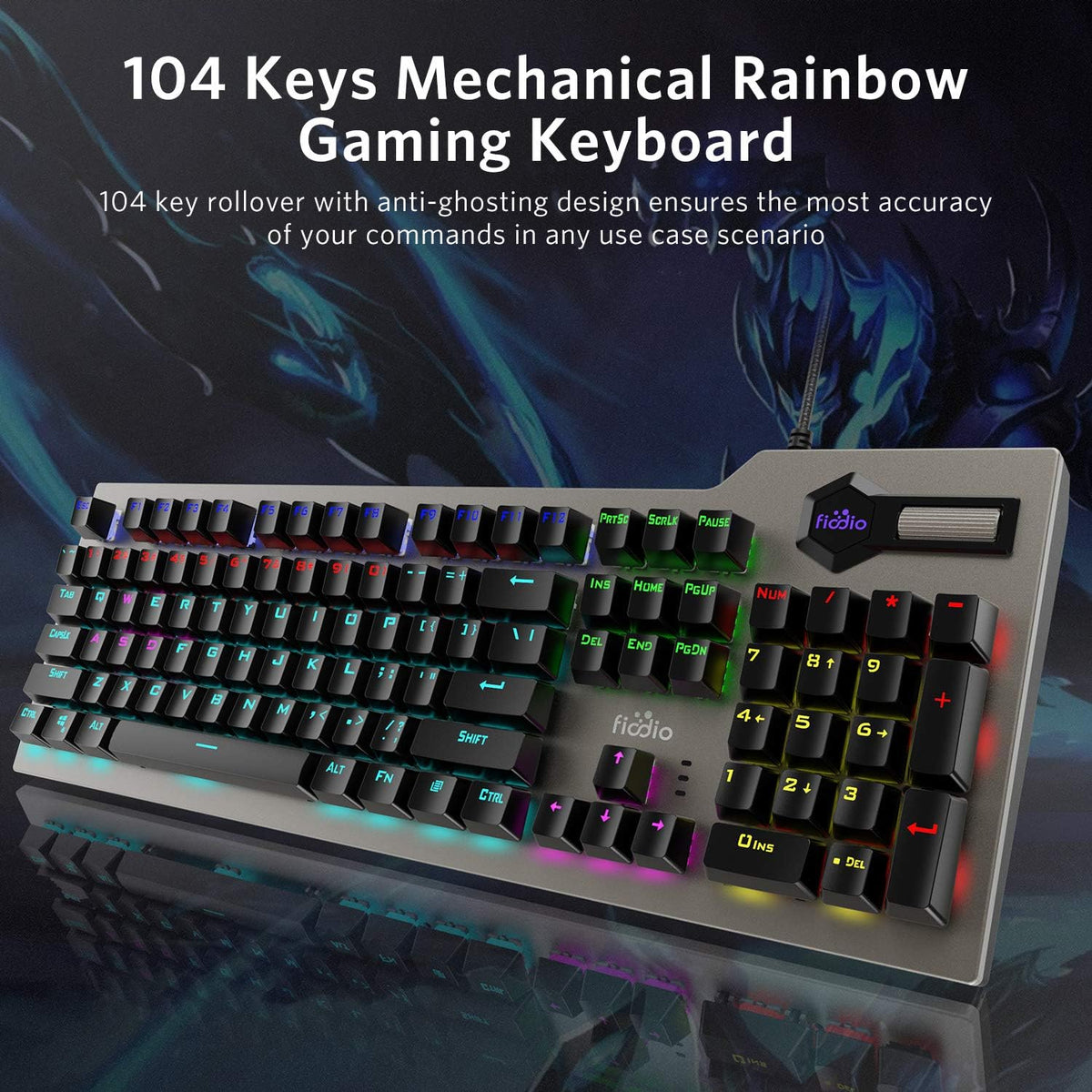 Wired RGB Rainbow Backlit Mechanical Keyboard with Blue Switches T195