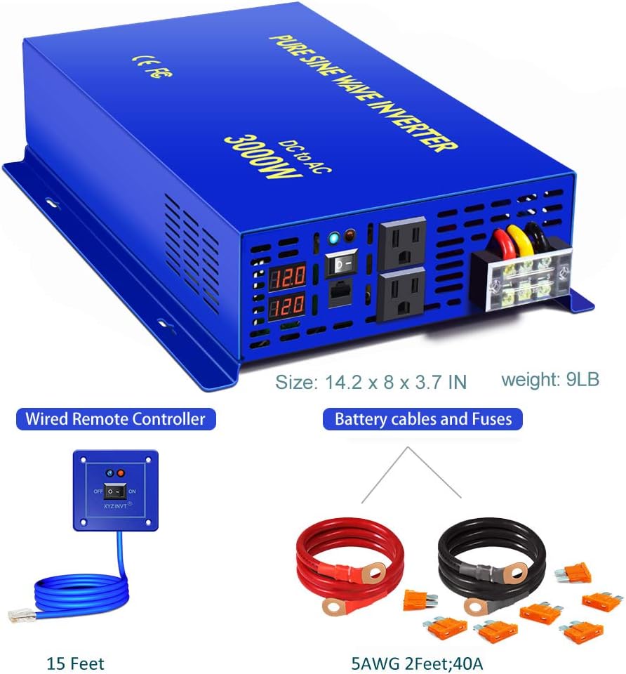 3000W Pure Sine Wave Power Inverter 12V DC to AC 120V W890