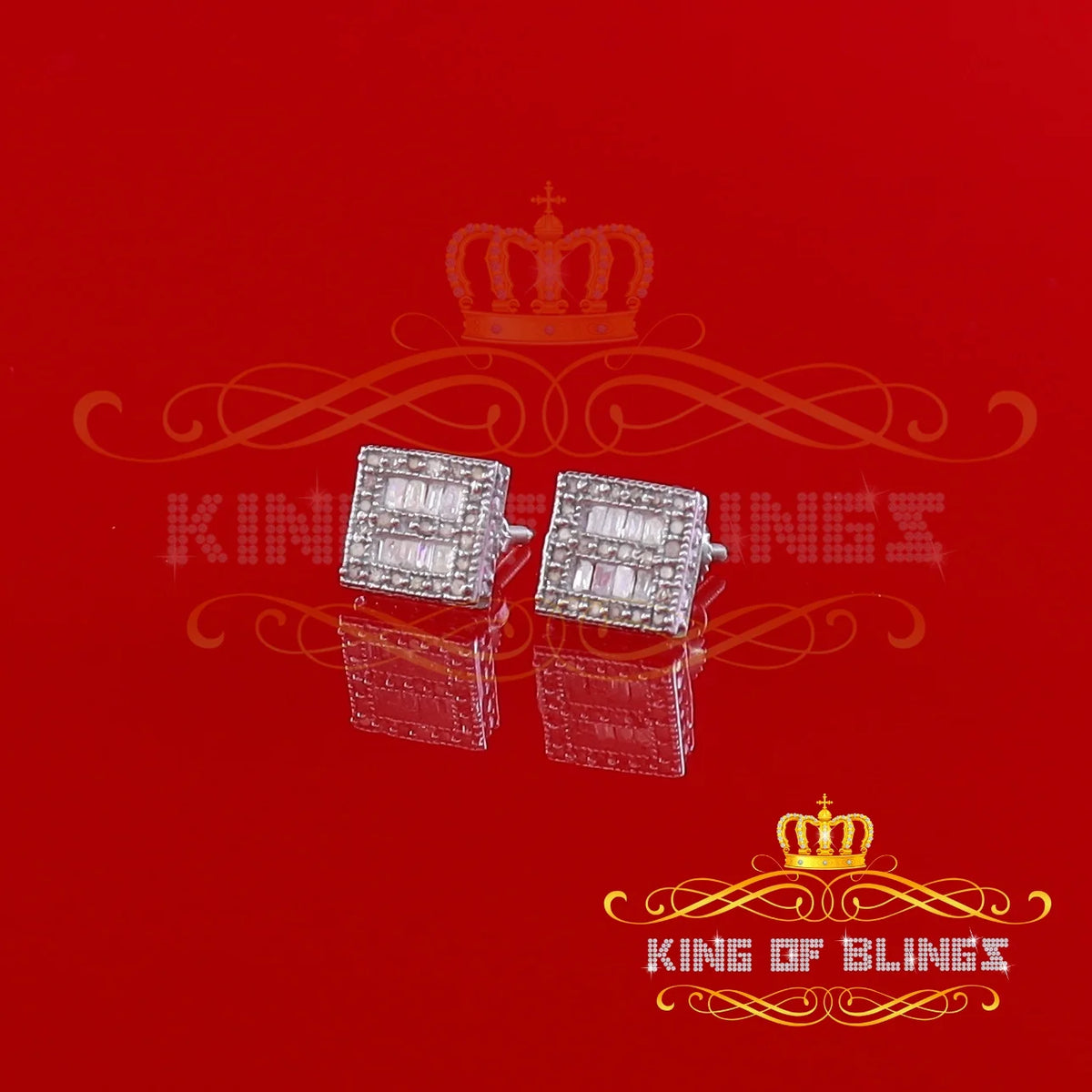 925 White Silver Diamond Square Stud Earring V800