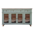 70 in. 4 Glass Doors Teal Blue Pine Wood Console Sideboard Cabinet A149