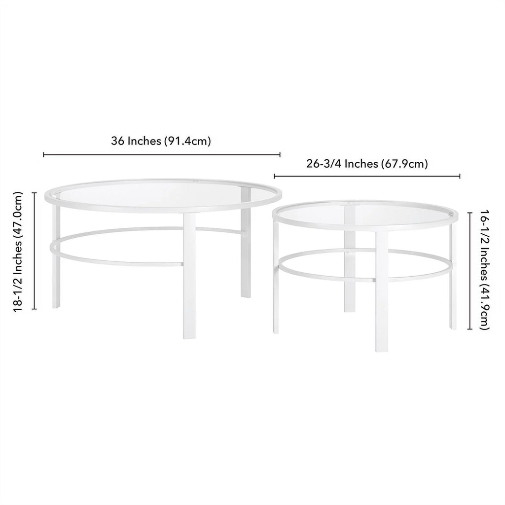 2 Piece Nested Metal & Glass Coffee Table in White Q54492