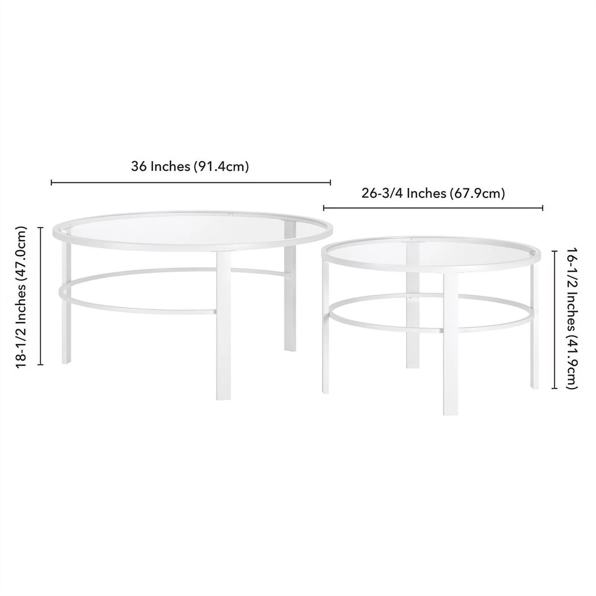 2 Piece Nested Metal & Glass Coffee Table in White Q54492