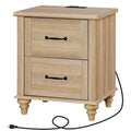 Light Rustic Oak Nightstand with Charging Station and 2 Drawers S651420