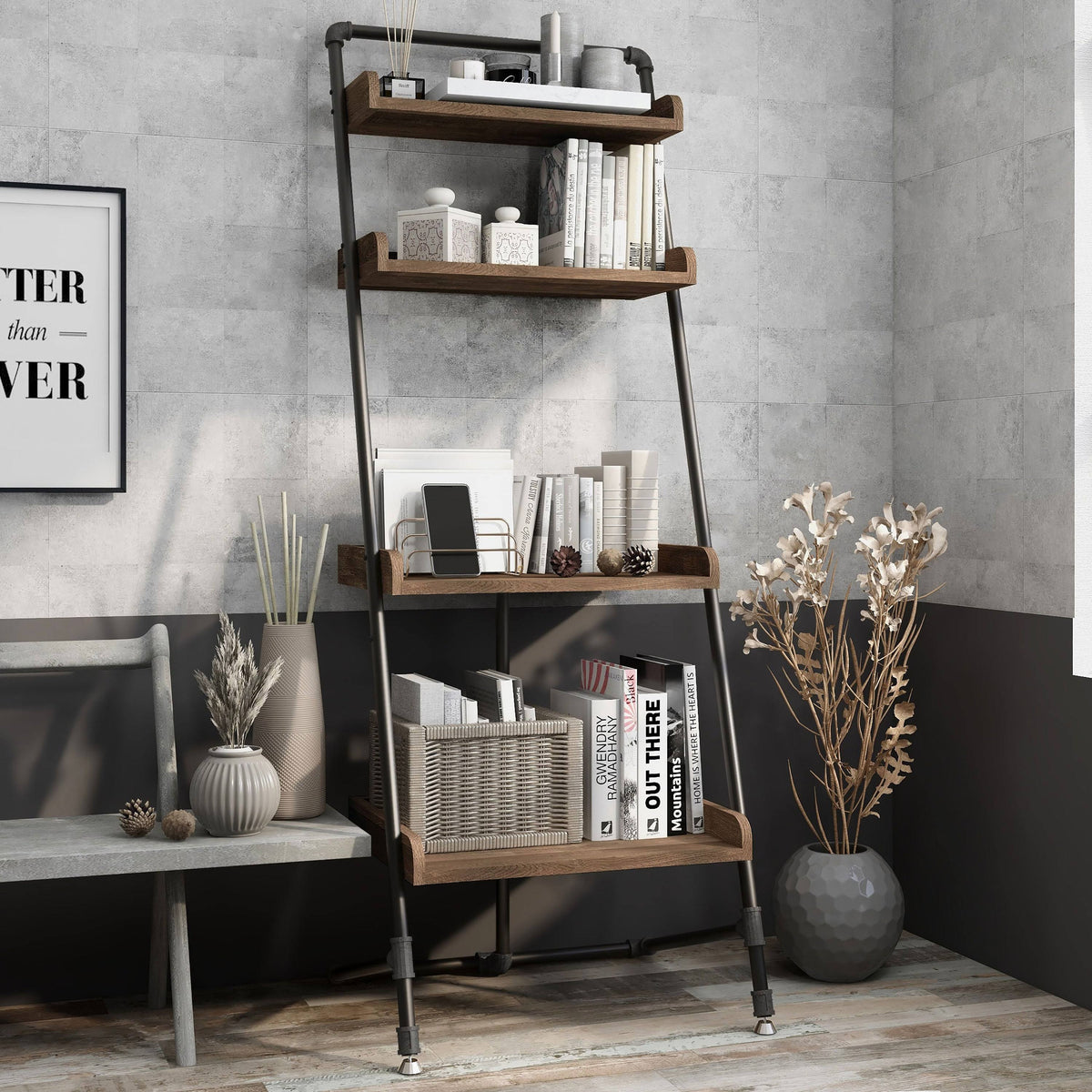 Vintage Grey Oak 3-Piece Desk and Display Shelf Set B9675