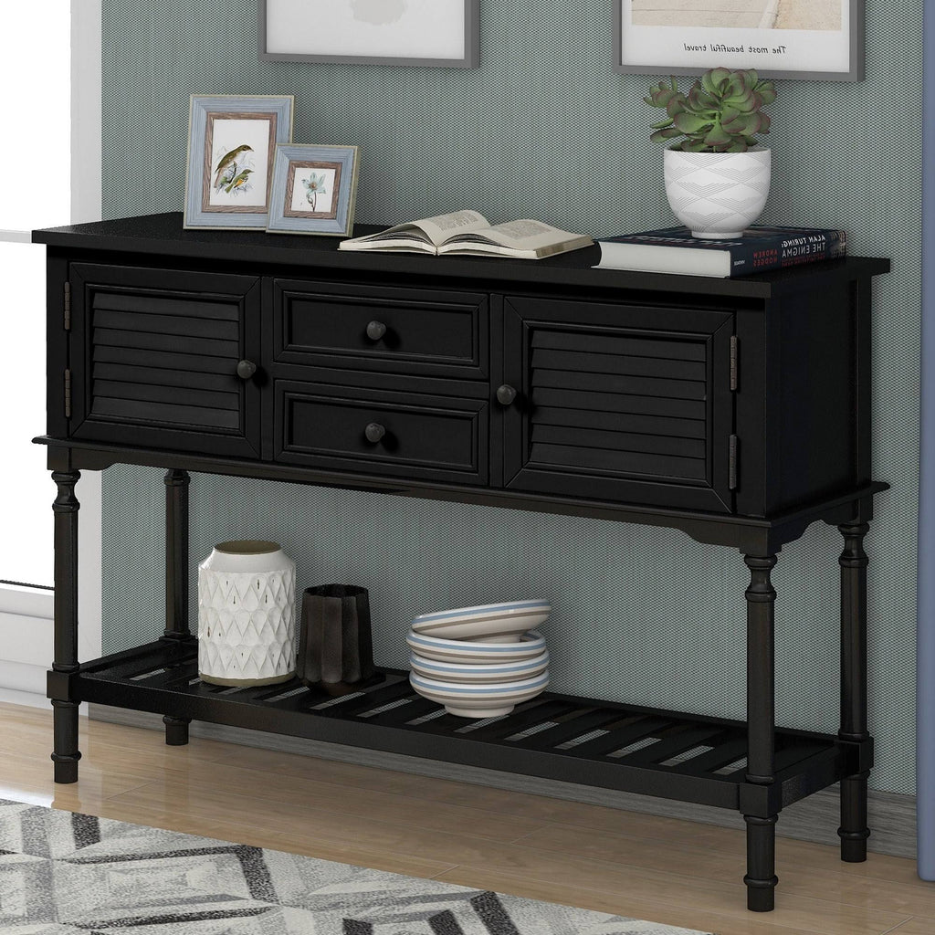 Black Light Green Pine Console Table with 2 Drawer and Cabinet and Shelf C363
