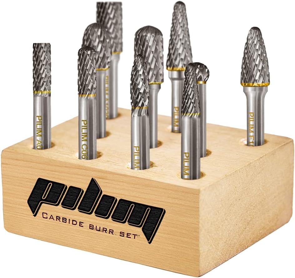 Tungsten Carbide Burr Set 1/4" Shank 10PC Double Cut Rotary Cutting Burrs Die Grinder Bits M753229