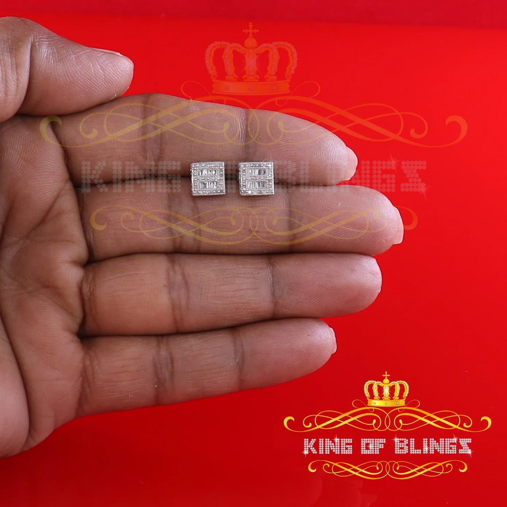 925 White Silver Diamond Square Stud Earring V800