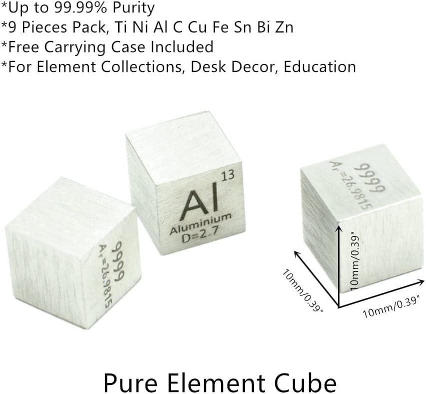 10mm Metal Cube Set Titanium Bismuth Carbon Nickel Iron Copper Zinc Aluminium Tin S5496
