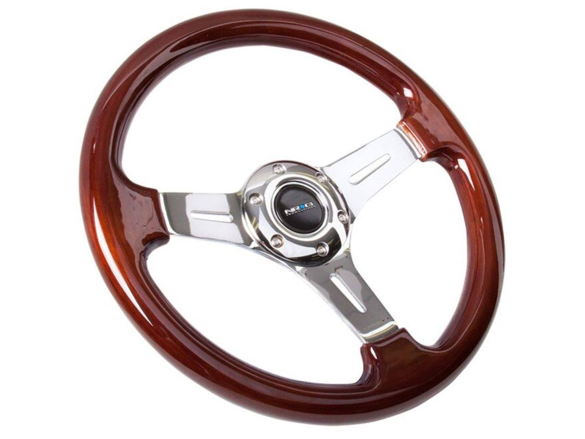 Chrome 3 Spoke 330mm Wood Grain Steering Wheel J959