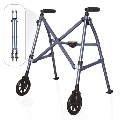 Lightweight Foldable Rolling Walker with 6-inch Wheels and Ski Glides Matte Black T140