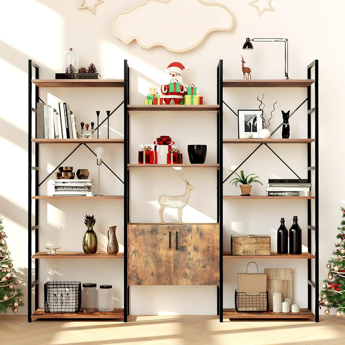 5-Tier Wood and Metal Bookshelf with Cabinet R921743