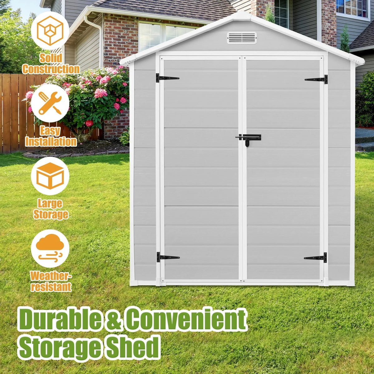 6' x 4.4' Plastic Outdoor Storage Shed with Reinforced Floor I6653