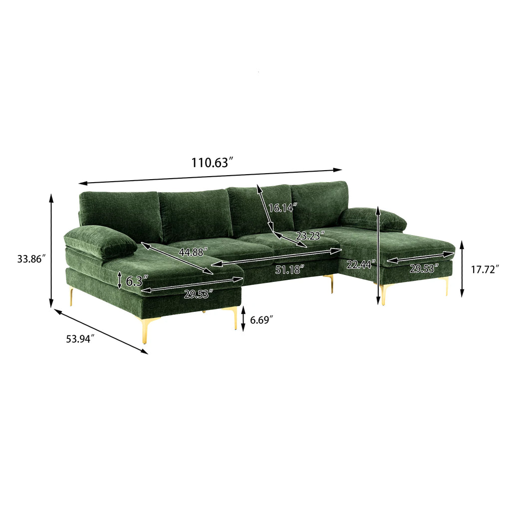 Velvet Sectional Sofa with Golden Metal Legs G268