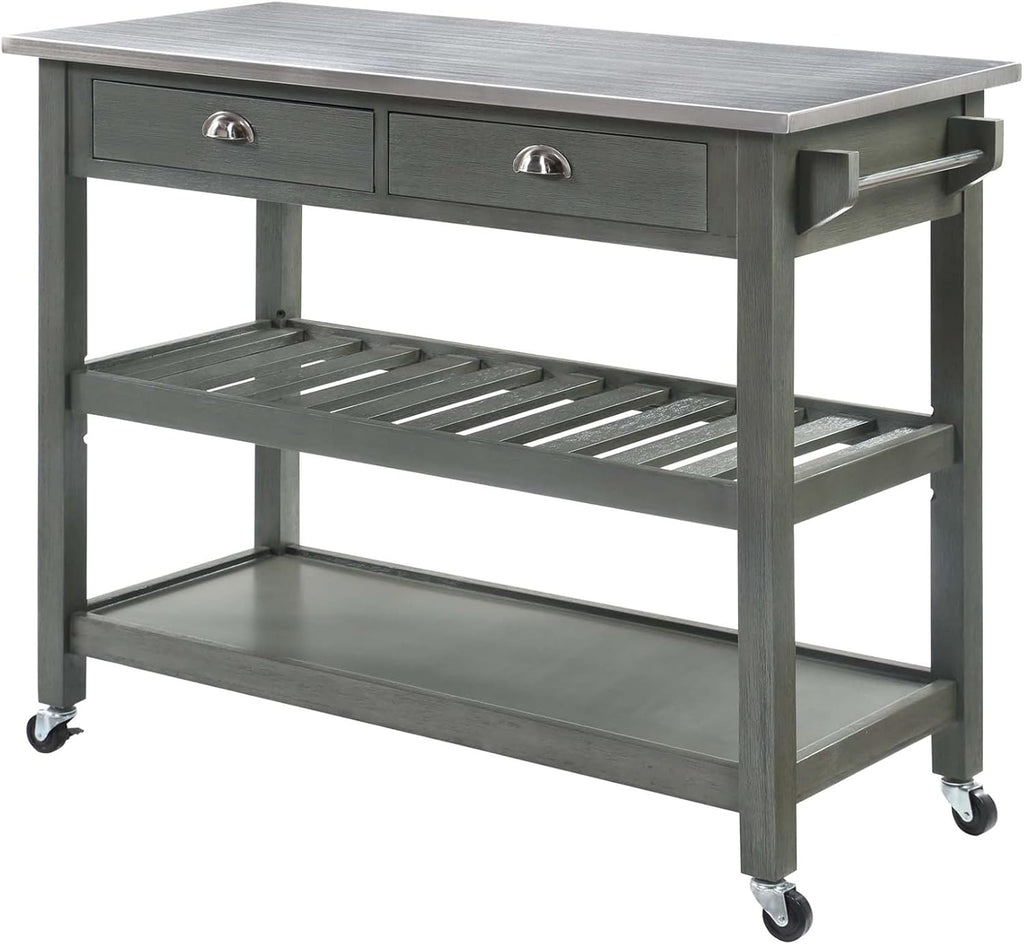 Black 3-Tier Stainless Steel Kitchen Cart with Drawers F929