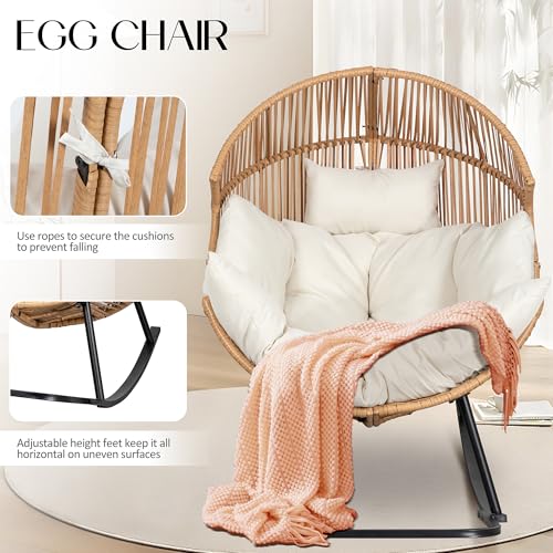 Beige Oversized Wicker Egg Chair with Cushion E397
