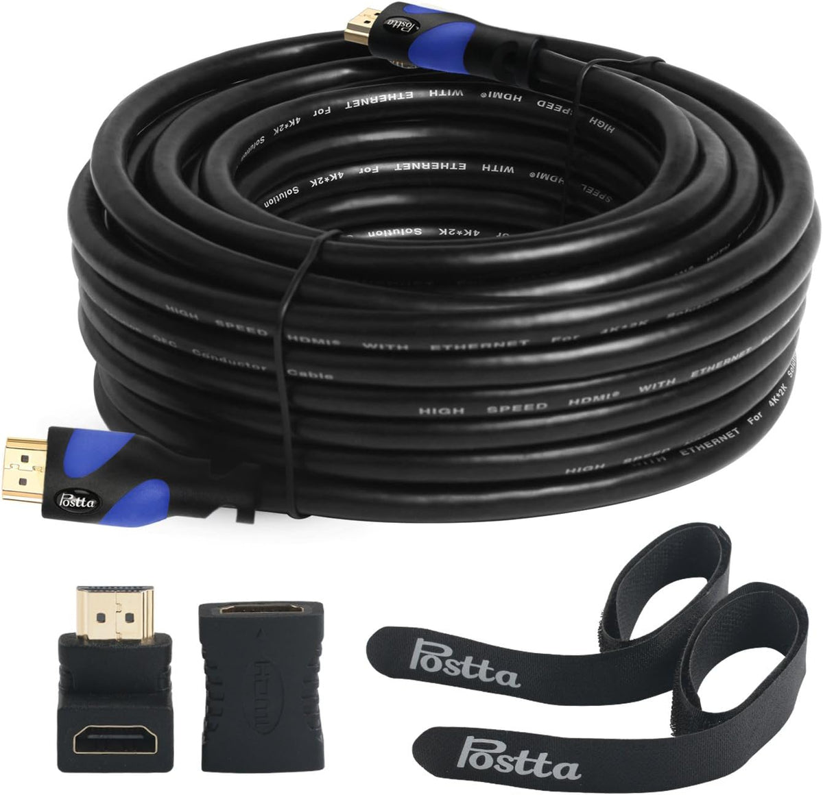 100 Feet HDMI 2.0V Cable with 2 Piece Cable Ties and 2 Piece HDMI Adapters P2273