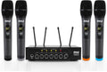 Portable UHF Wireless Microphone System, Battery Operated Four Bluetooth Cordless Microphone Set with Receiver Base C1110