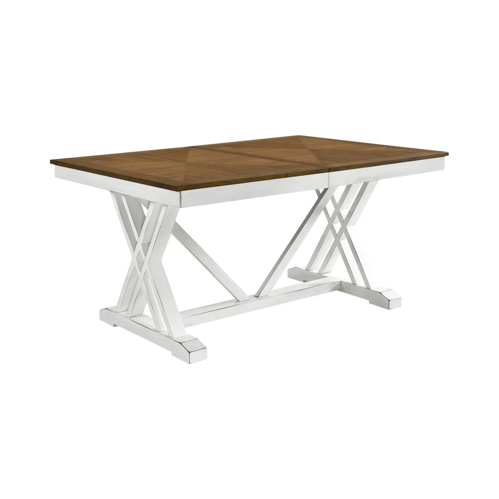 White and Oak 6pc Dining Set with Extension Leaf Bench and 4 Side Chairs C55979