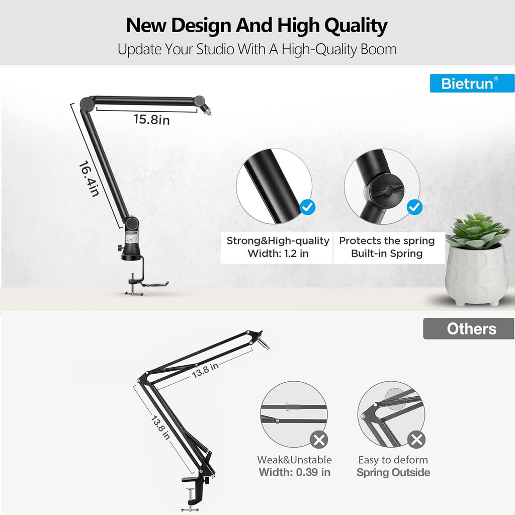 Mic Boom Arm with 3/8 to 5/8 Adapter, Heavy Duty Metal Desk Mount Stand, Pack of 2 R4799