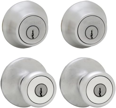 Entry Knob and Single Cylinder Deadbolt Project Pack in Satin Chrome Pack of 2 M201344