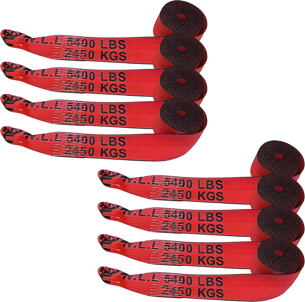 4 x 30' Heavy Duty Twisted Loop Winch Strap Tie Down (Red, 10 - Pack) A451390