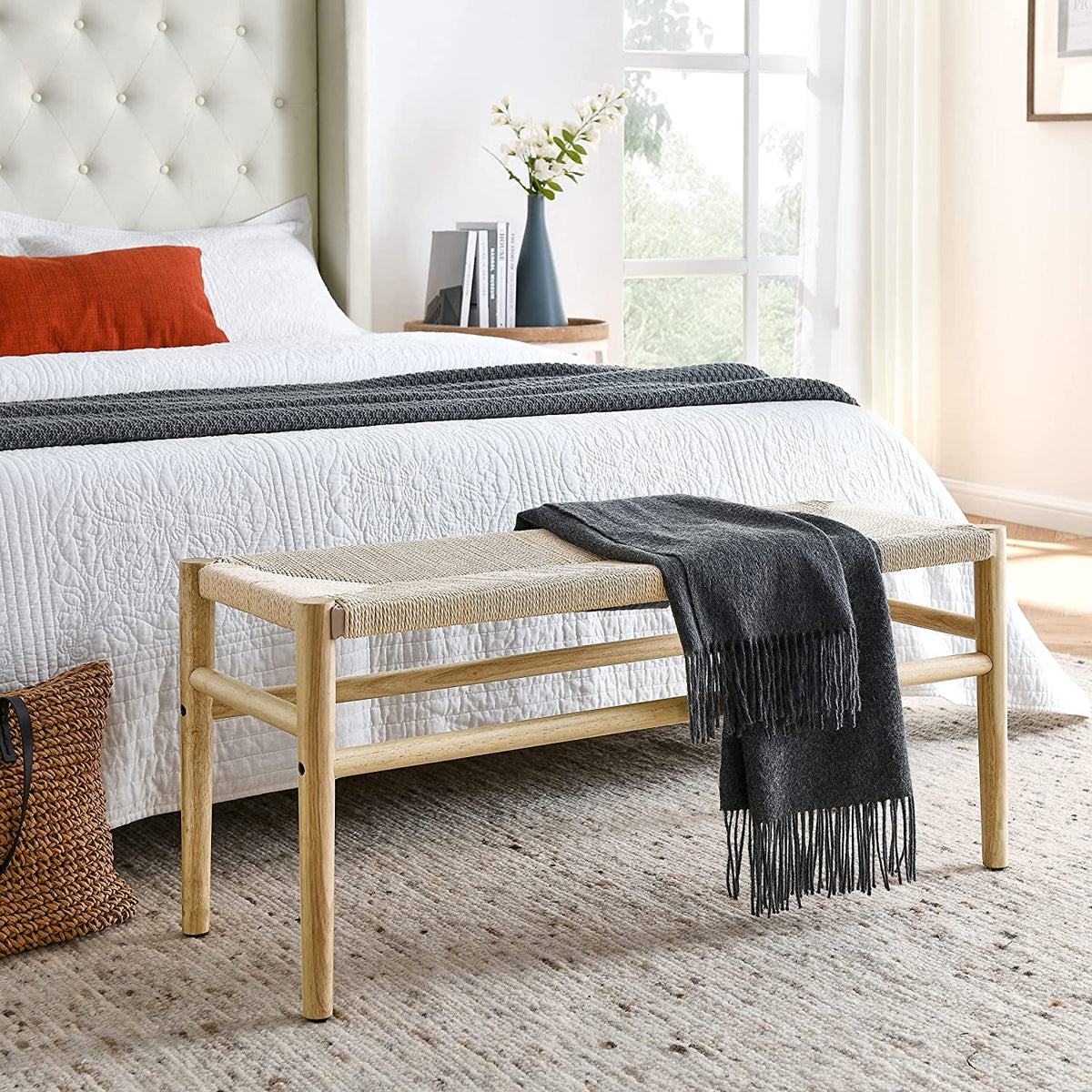 Wood Entryway Bench with Weave Rope Top R120703
