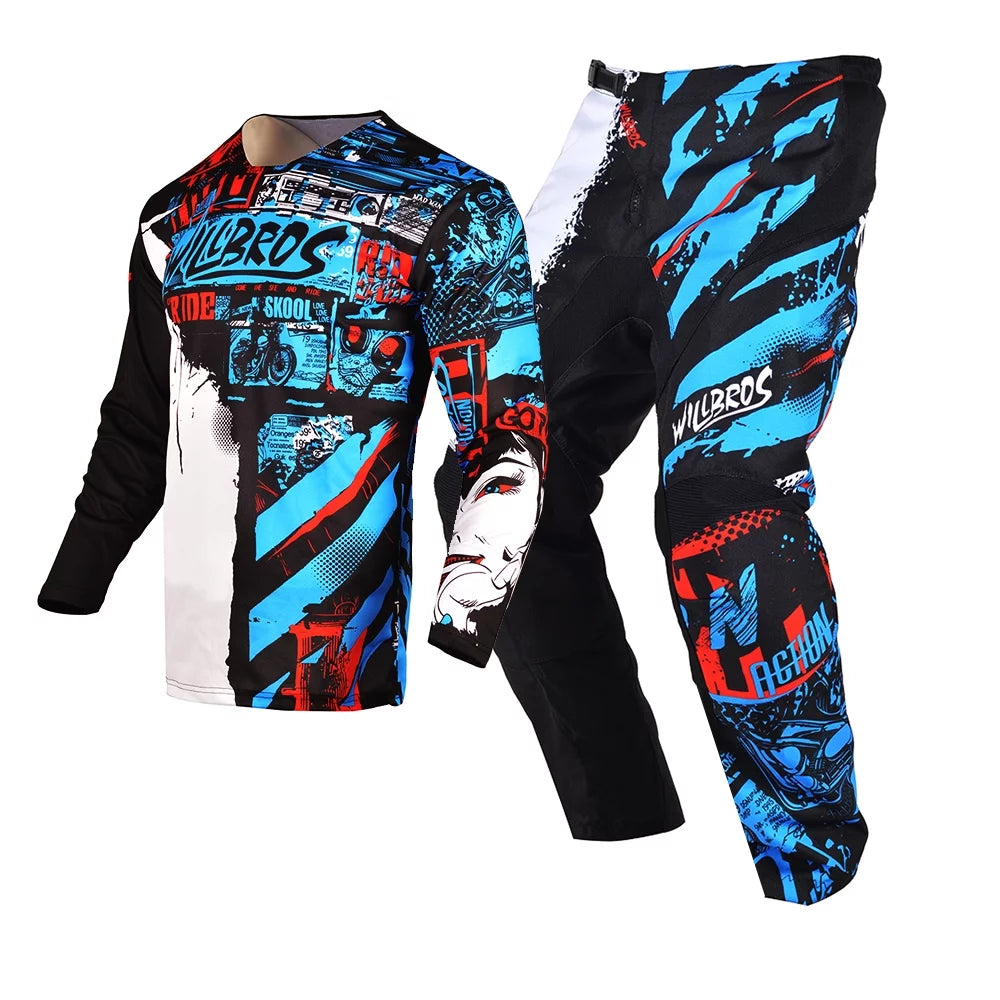 Motocross Jersey and Pants Combo Black Blue Y1974