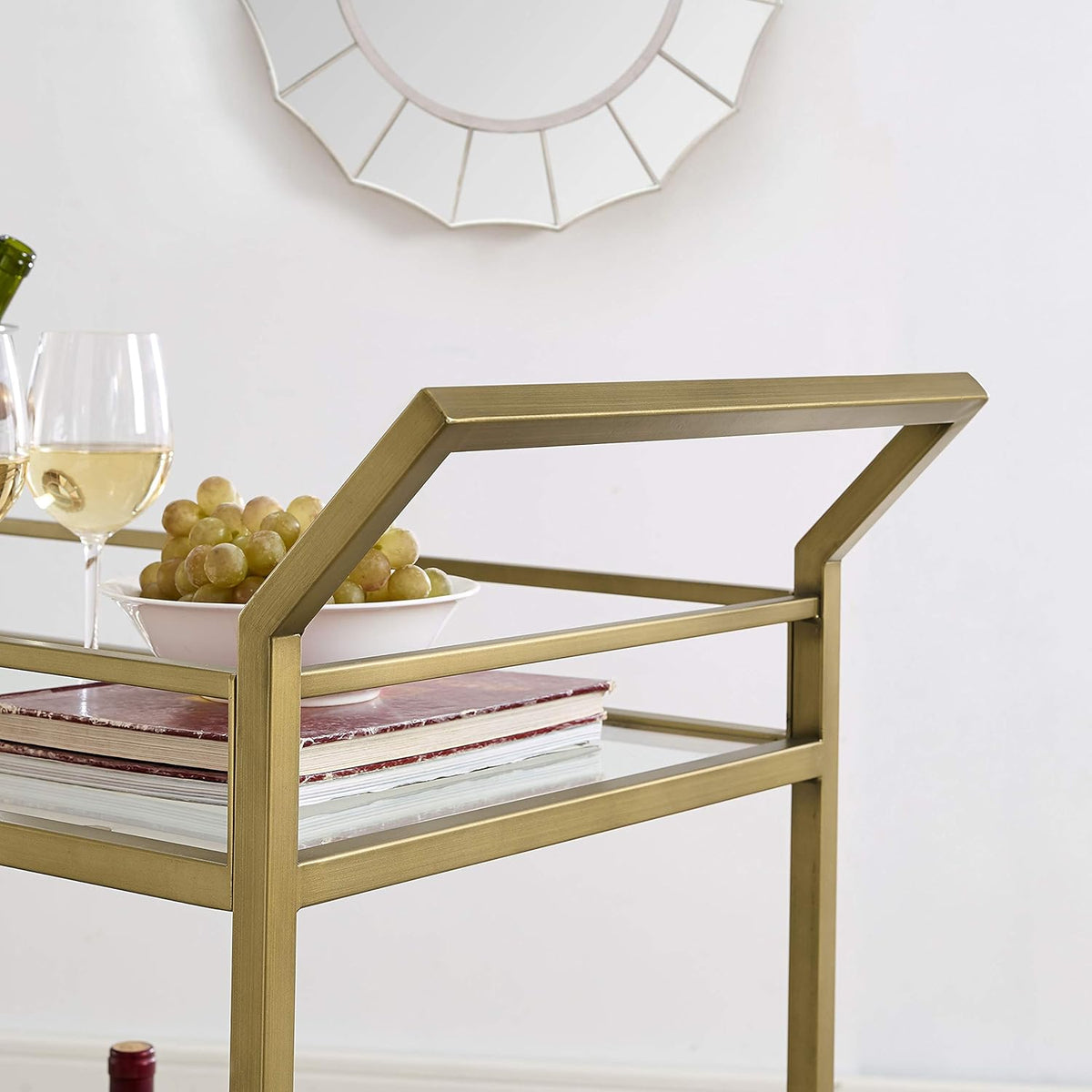 Gold and Glass Rolling Bar Cart E126