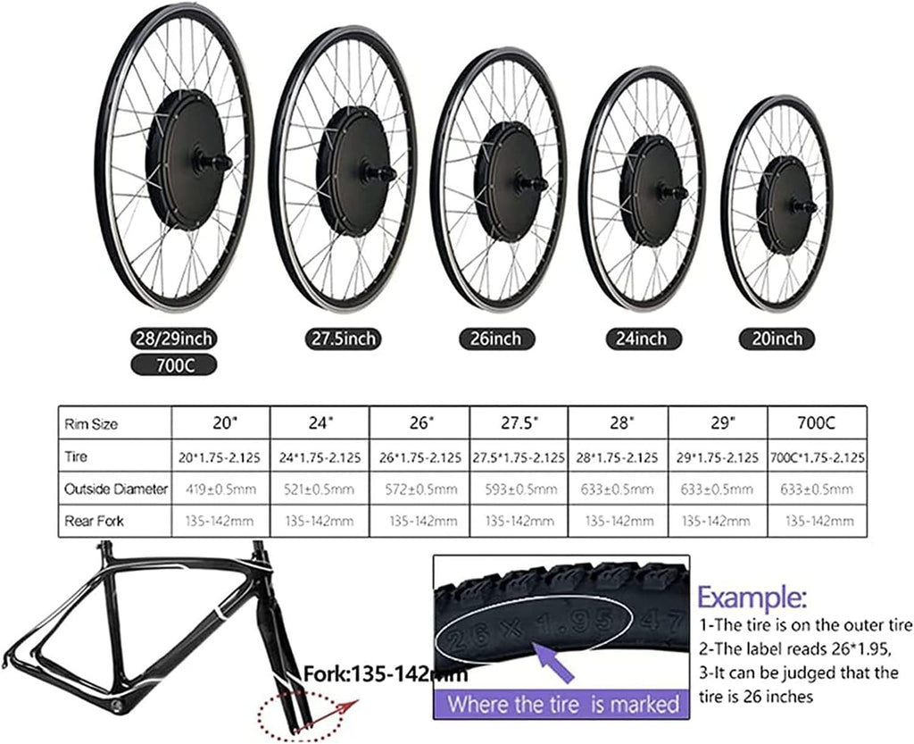 29inch-48V/350W Rear Wheel Electric Bicycle Hub Motor Kit C622584