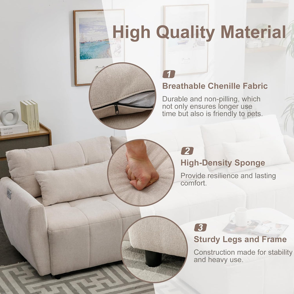 Beige Oversized 114" Convertible Sectional Sofa with Movable Ottoman A726196