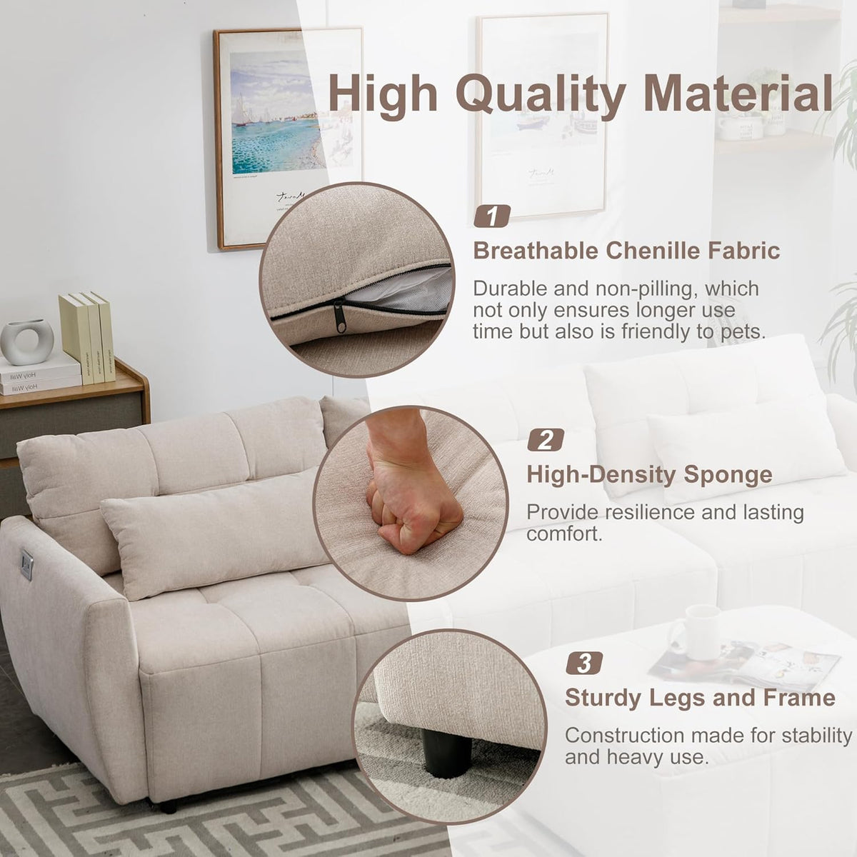 Beige Oversized 114" Convertible Sectional Sofa with Movable Ottoman A726196