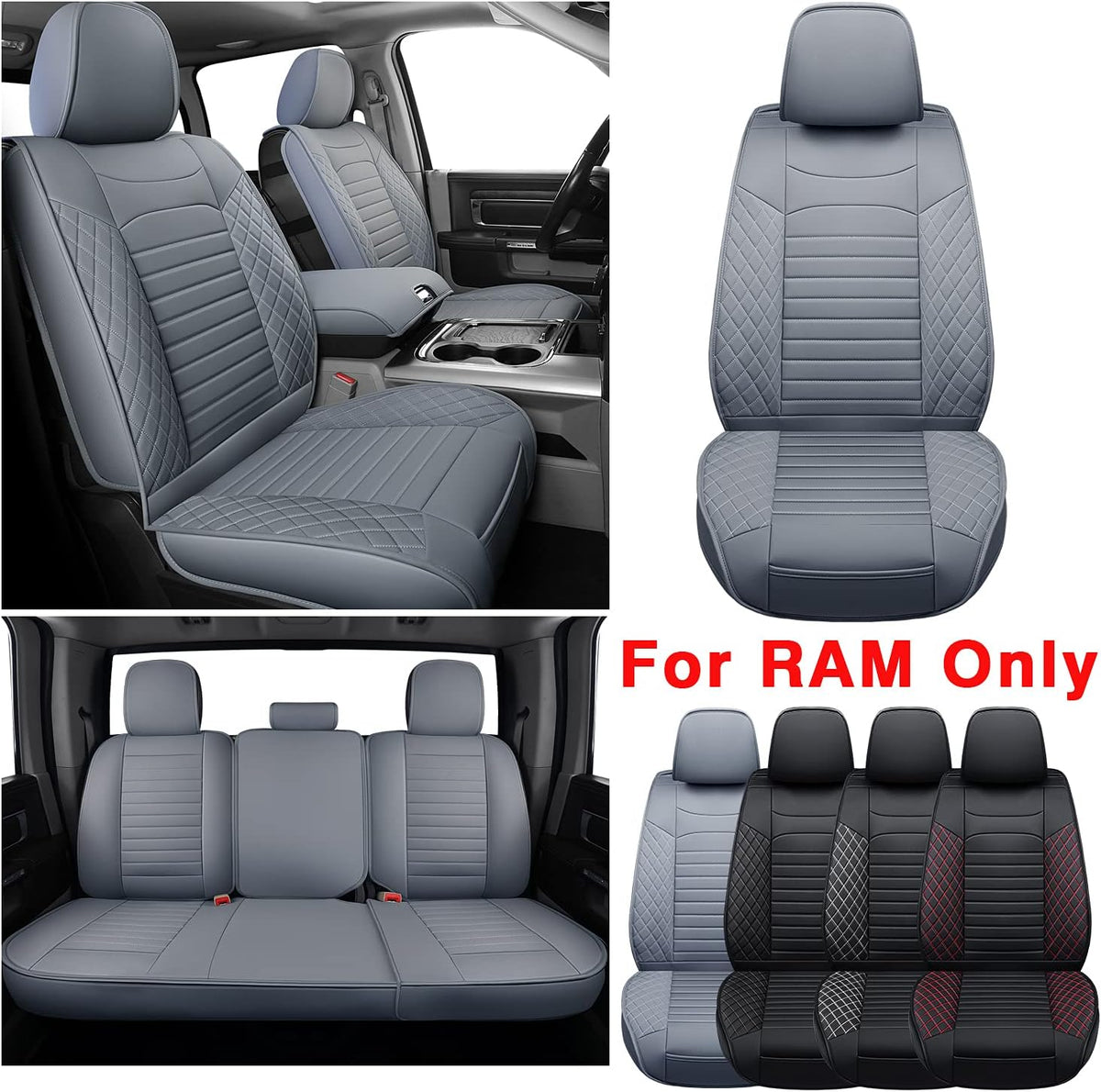 Black&Red Waterproof Faux Leather Full Set Seat Covers D1048