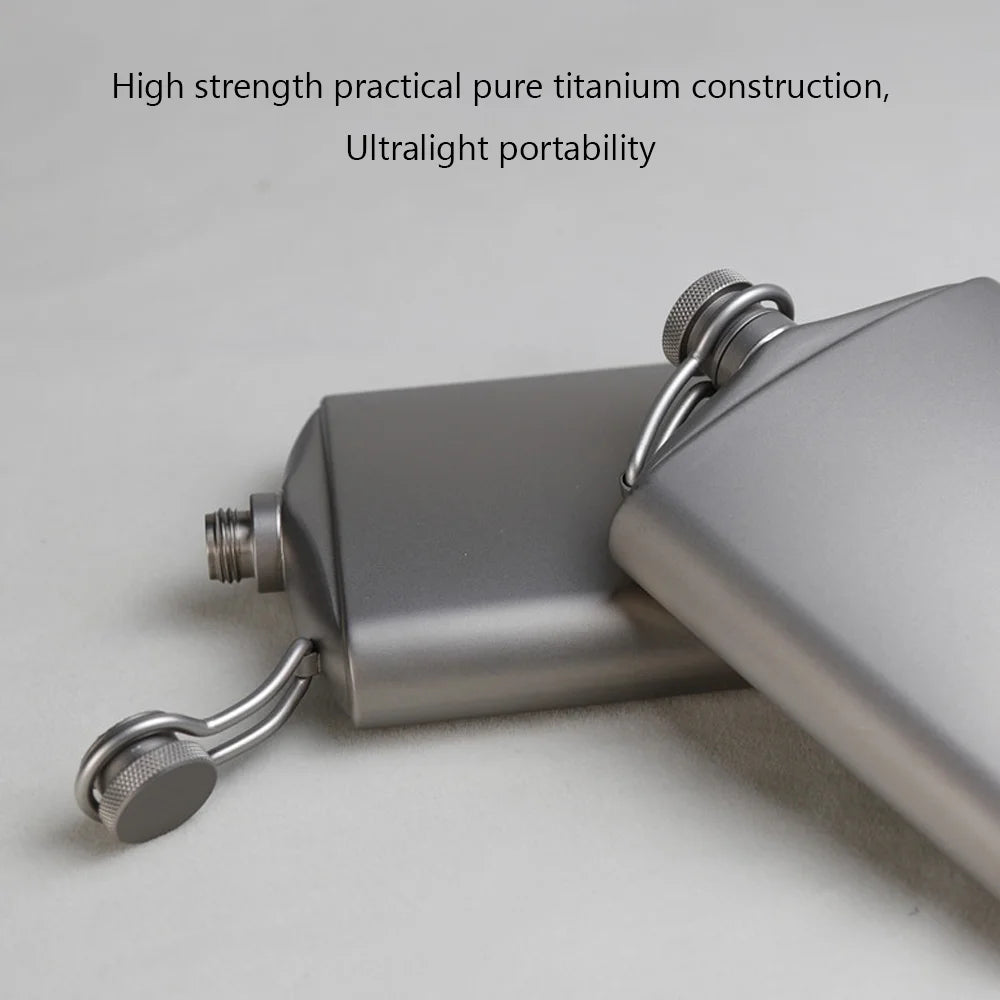 Titanium Flask Hip Flagon with Screw Clip Ultralight Hydration Flat Bottle with Ti Funnel G7333