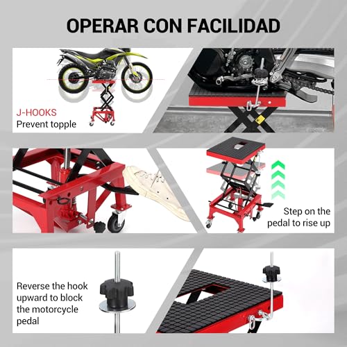 Hydraulic Motorcycle Lift Jack 350LBS, Foot Operated Scissor Lift Table, Heavy-Duty Steel Stand with Safety Lock & Wheels, Height Adjustable, Oil Drain Hole W873687